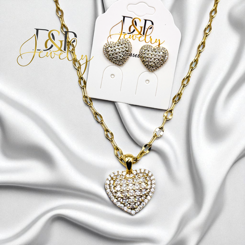 14K ELEGANT HEART NECKLACE SET N282