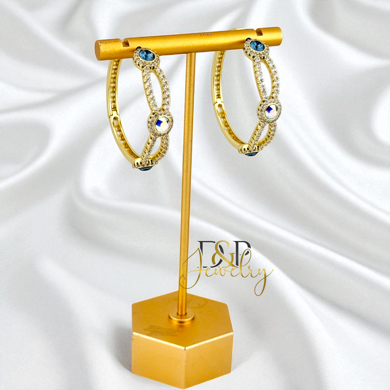 14K GOLD /LONG COLOR  STONES 3 VARIANTS HOOP EARRING HP826