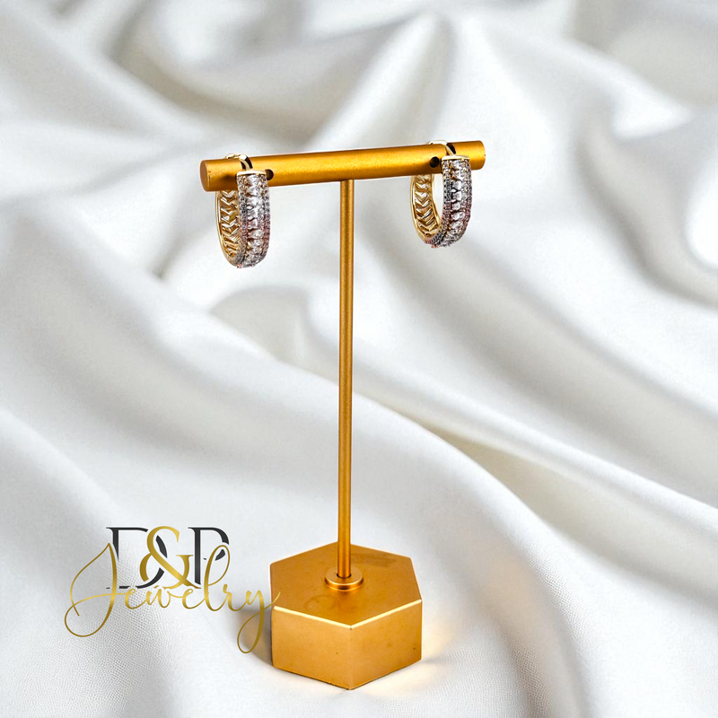 14K GOLD /WHITE STONE FASHION HOOP EARRING HP744