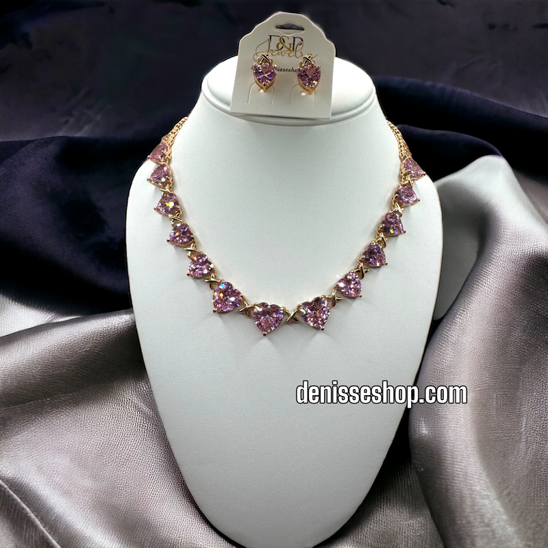 14K PINK HEART NECKLACE SET C1191