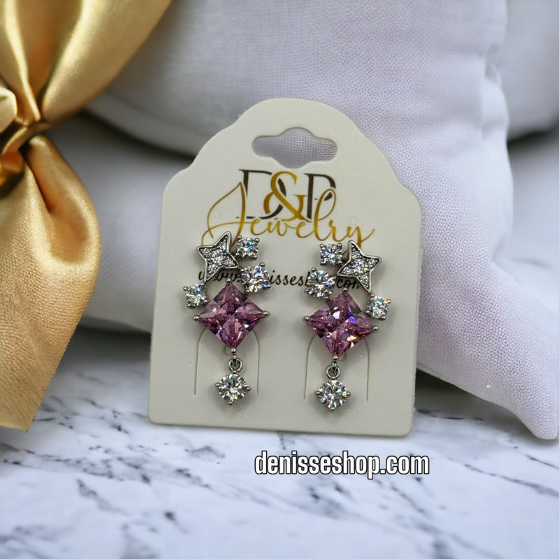 PINK STONE SILVER EARRING E270