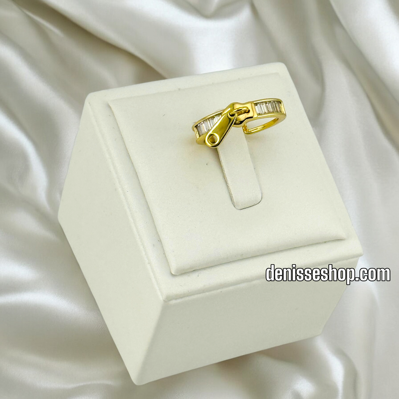 14K GOLD/ WHITE STONE ZIPPER  RING (ADJUSTABLE) RG251