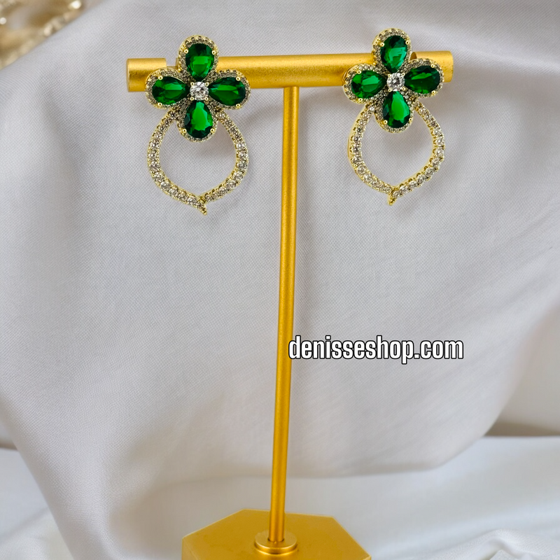 18K FLOWER GREEN EARRINGS E535