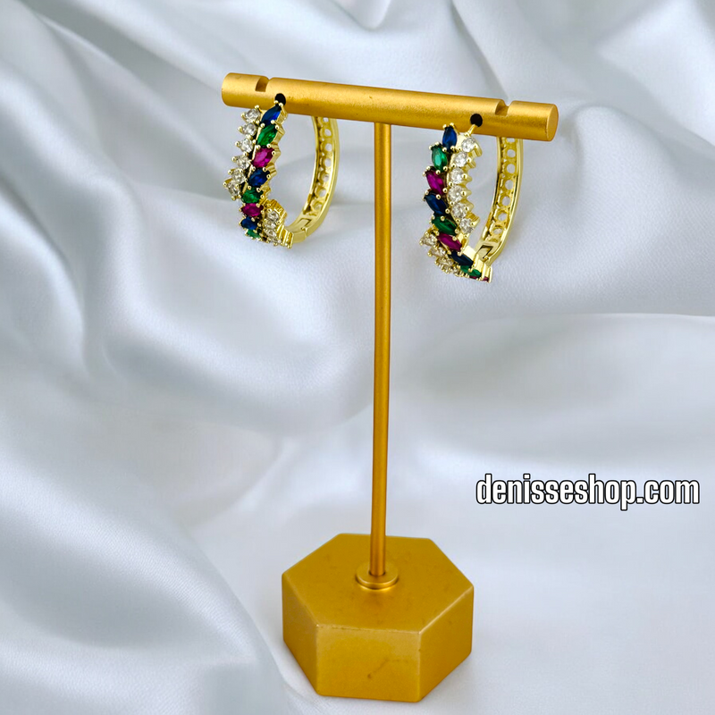 14K GOLD /MULTICOLOR STONE  HOOP EARRING HP502