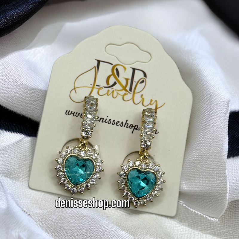 14K BLUE HEART EARRINGS E459