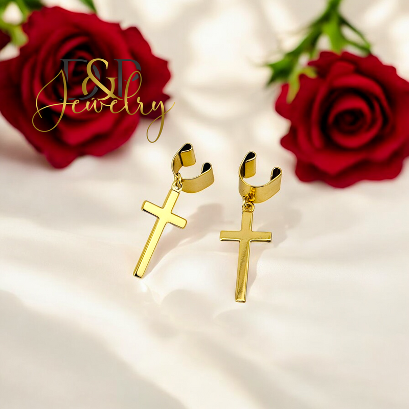 14K EAR CUFF CROSS EARRING E839