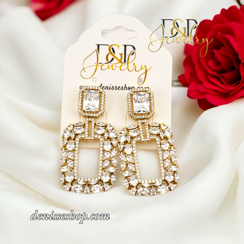 14K LUXURY WHITE STONE LONG EARRING E818