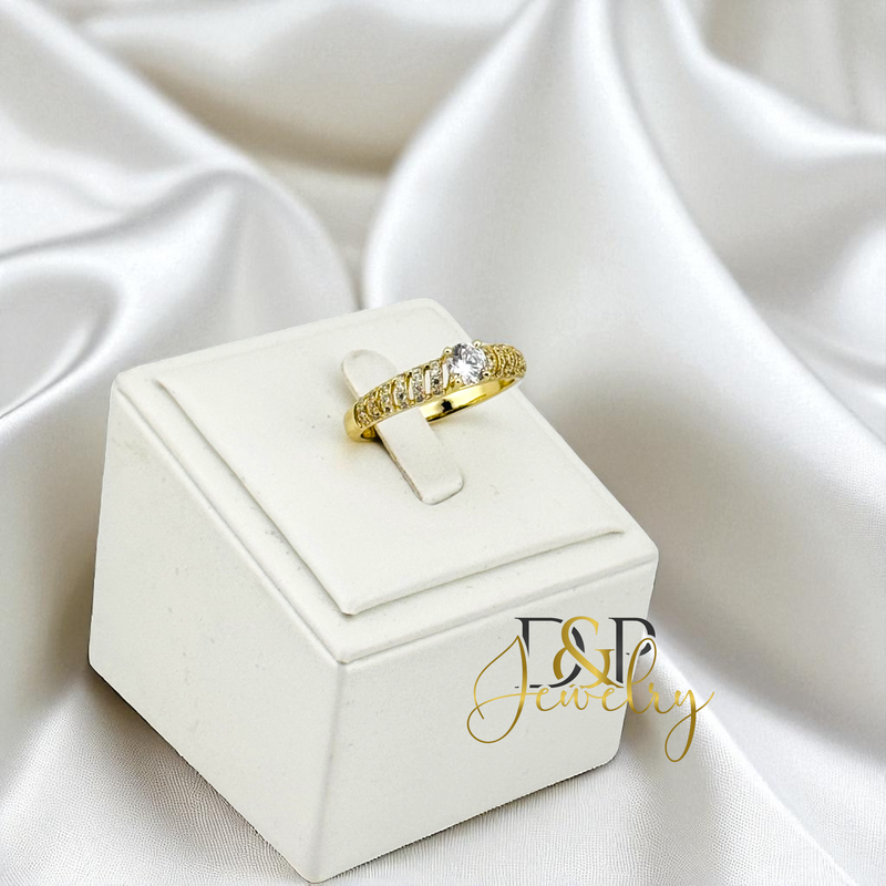 14K WHITE STONE RING RG424