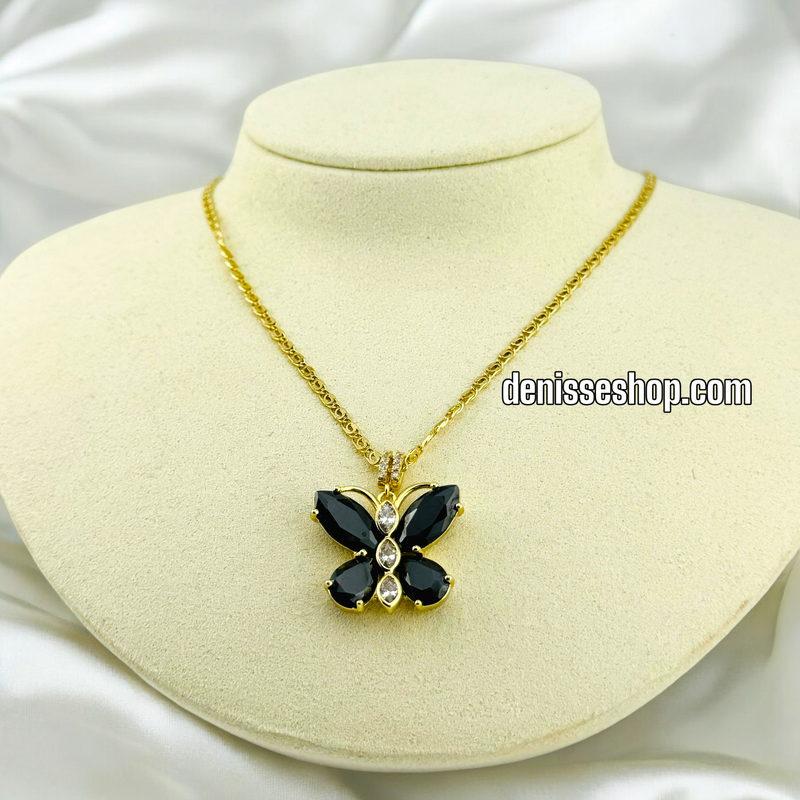 14K BLACK STONE BUTTERFLY PENDANT P472