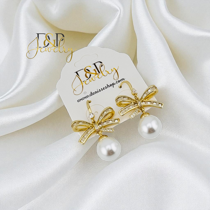 14K GOLD/BOW PEARL VIOLADOR EARRING E997