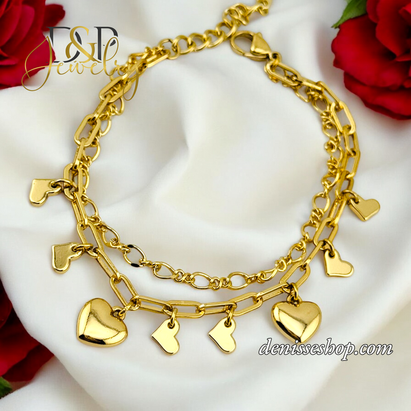 14K DOUBLE CHAIN HEART BRACELET BR676