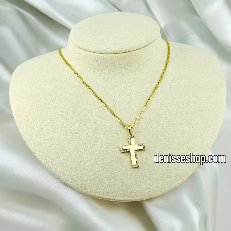 14K GOLD AND WHITE STONE CROSS PENDANT P482