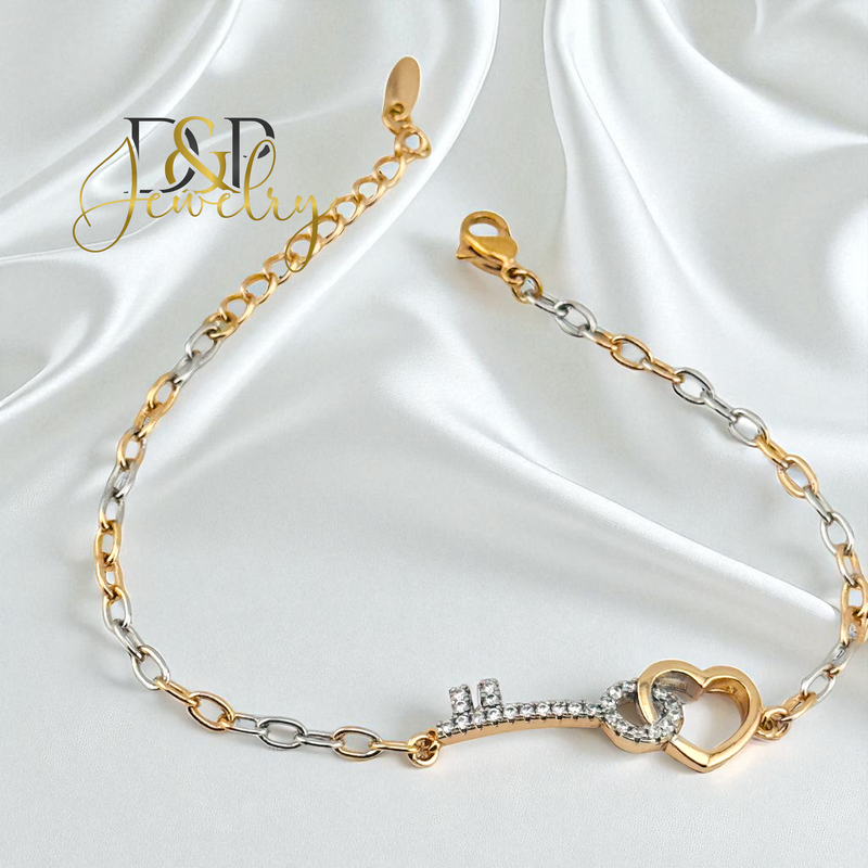 14K HEART/KEY TRICOLOR BRACELET BR797