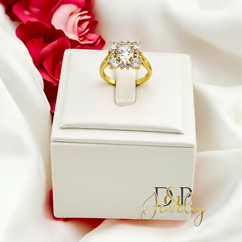 14K SQUARE WHITE STONE RING RG360