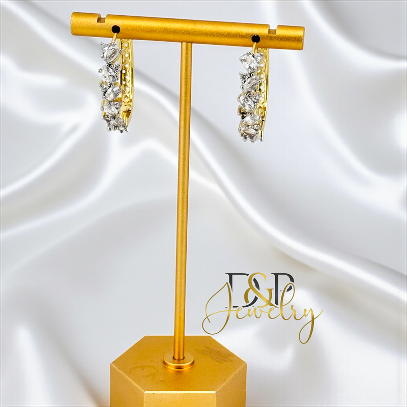 14K GOLD /COLOR STONES 3 VARIANT HOOP EARRING HP828