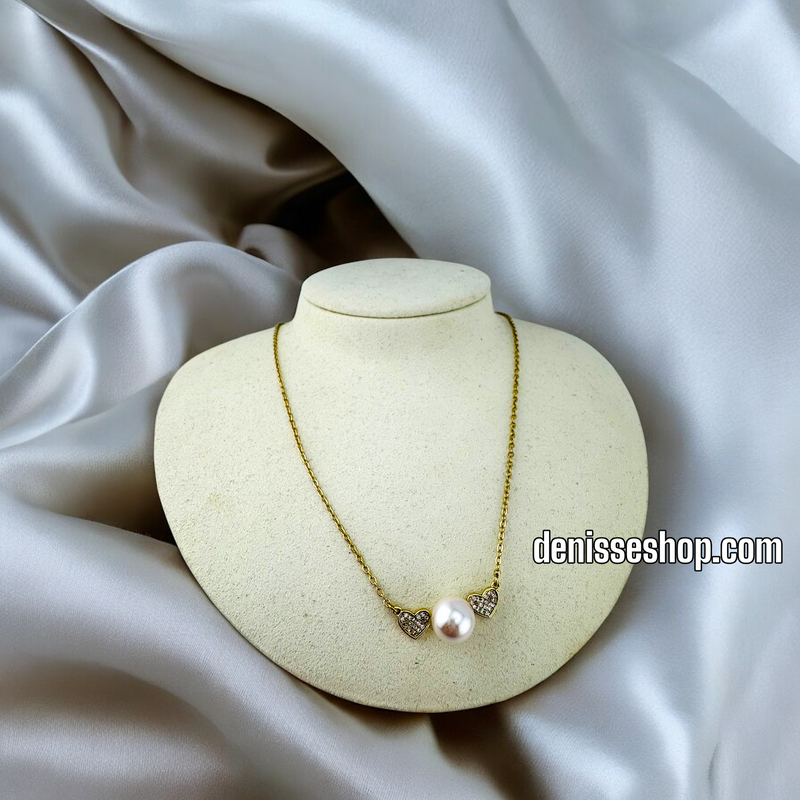 14K WOMAN/HEART AND PEARL NECKLACE N173