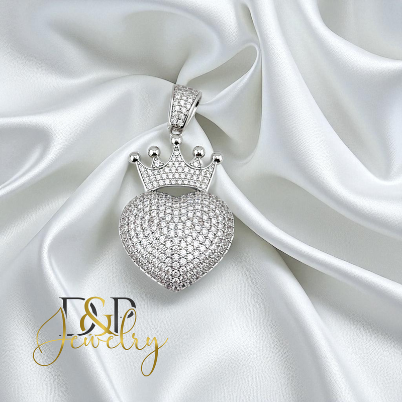 14K SILVER/DIAMOND/CROWN HEART PENDANT P901