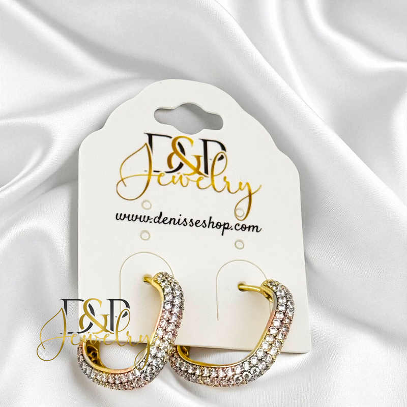 14K GOLD /WHITE STONE SQUARE HOOP EARRING HP745