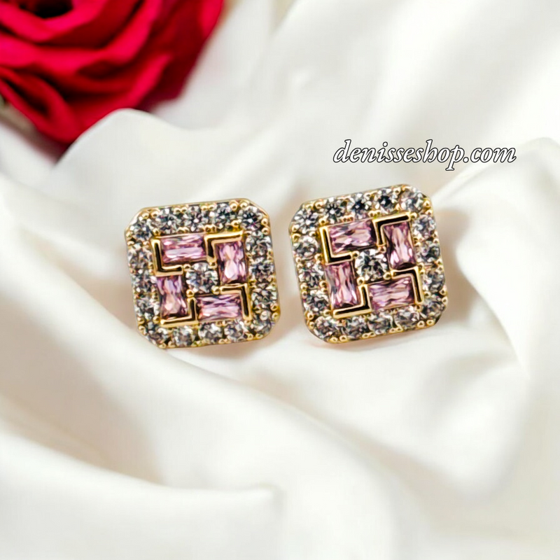 14K LUXURY PINK STONE EARRING E814