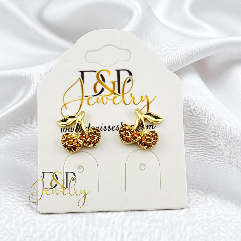 14K GOLD/CUTE CHERRY STUD EARRING E1004