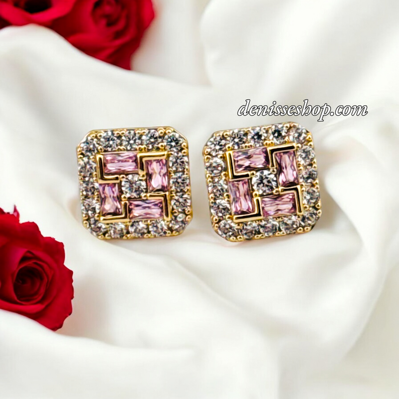 14K LUXURY PINK STONE EARRING E814