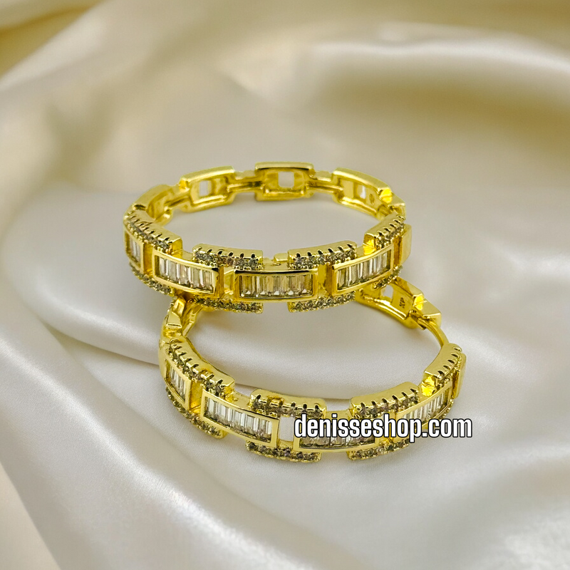 14K WHITE STONE HOOPS HP423