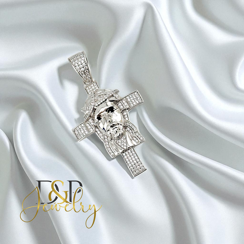 14K SILVER/FACE/CROSS PENDANT P905