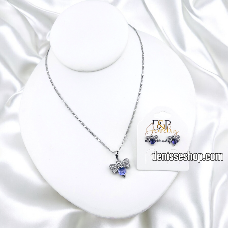 WOMEN/GIRL FASHION SILVER PURPLE BEE NECKLACE SET N229