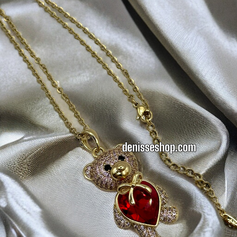 14K GIRL CUTE RED BEAR NECKLACE P573