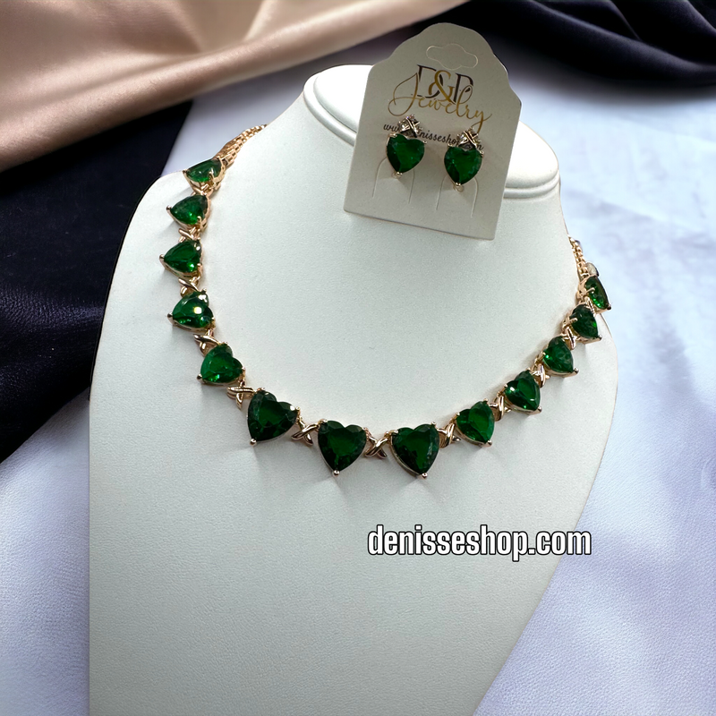 14K GREEN HEART NECKLACE SET C1192