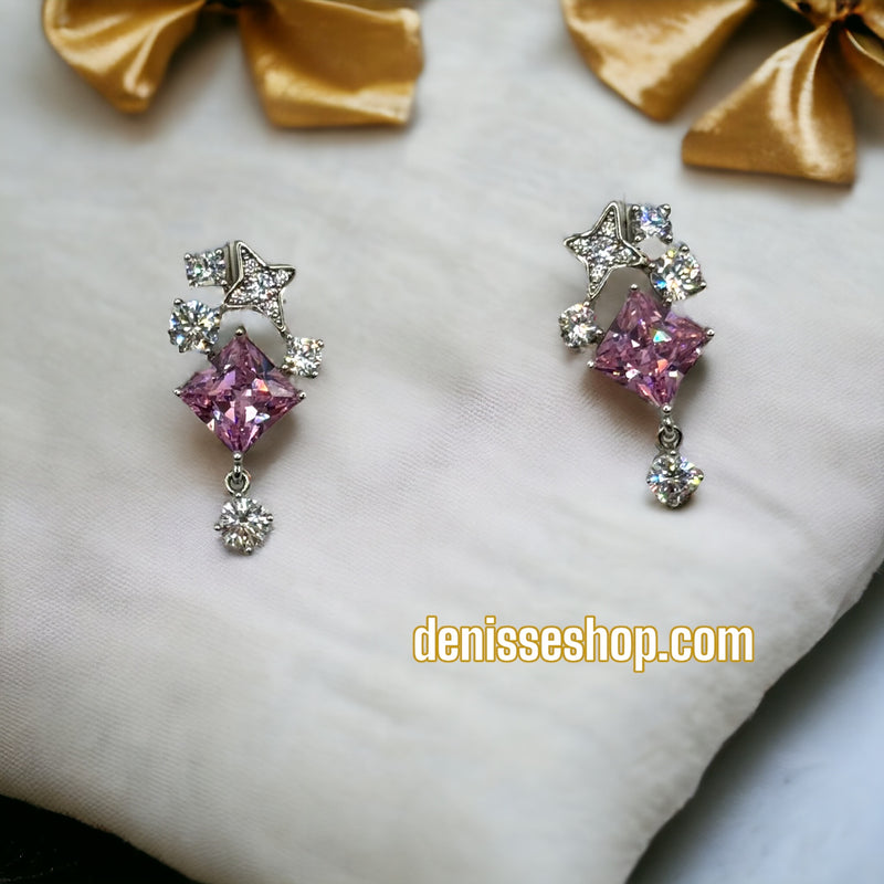 PINK STONE SILVER EARRING E270