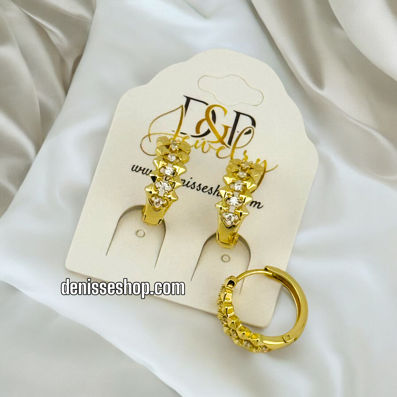 14K GOLD /WHITE CENTER STONES  HOOP EARRING HP508