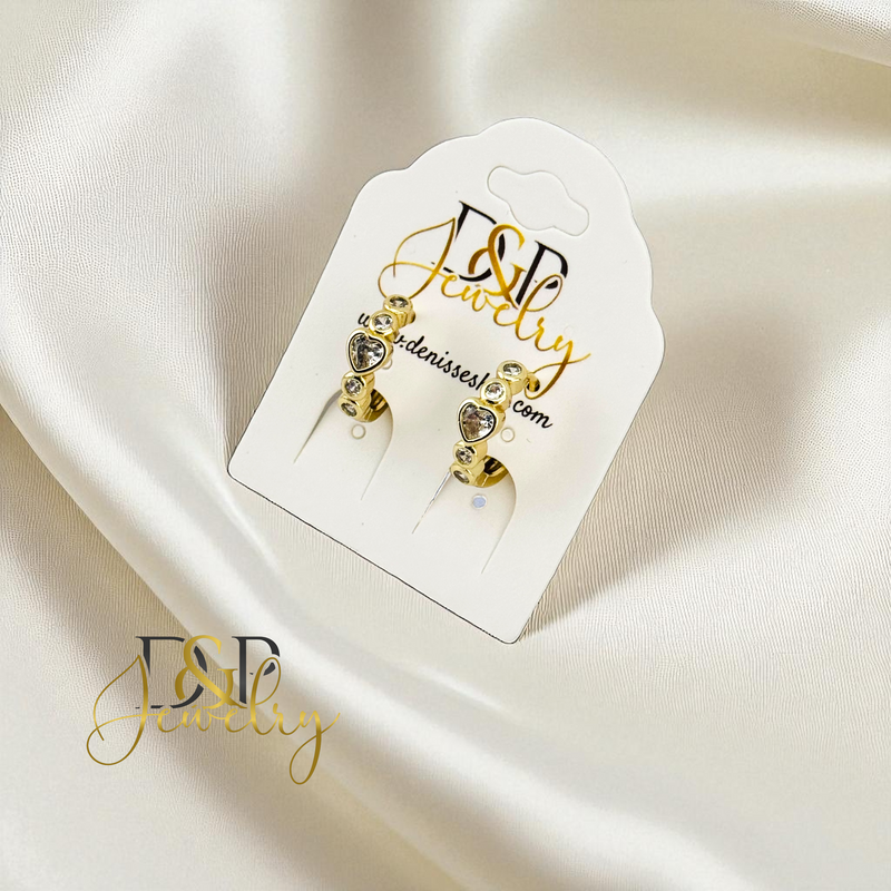 14K HEART SHAPE STONE HOOP EARRING HP854