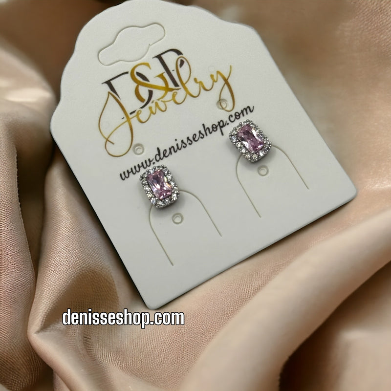 Silver Pink Stone Earrings E323