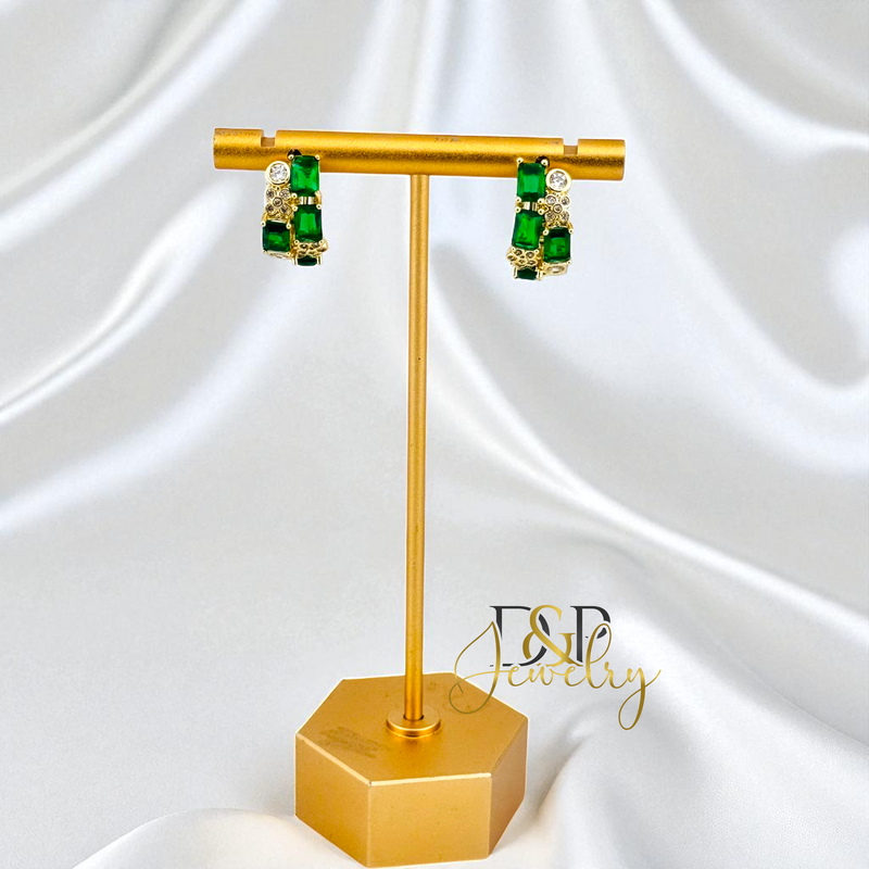 14K GOLD /SHORT COLOR STONES 4 VARIANT HOOP EARRING HP819