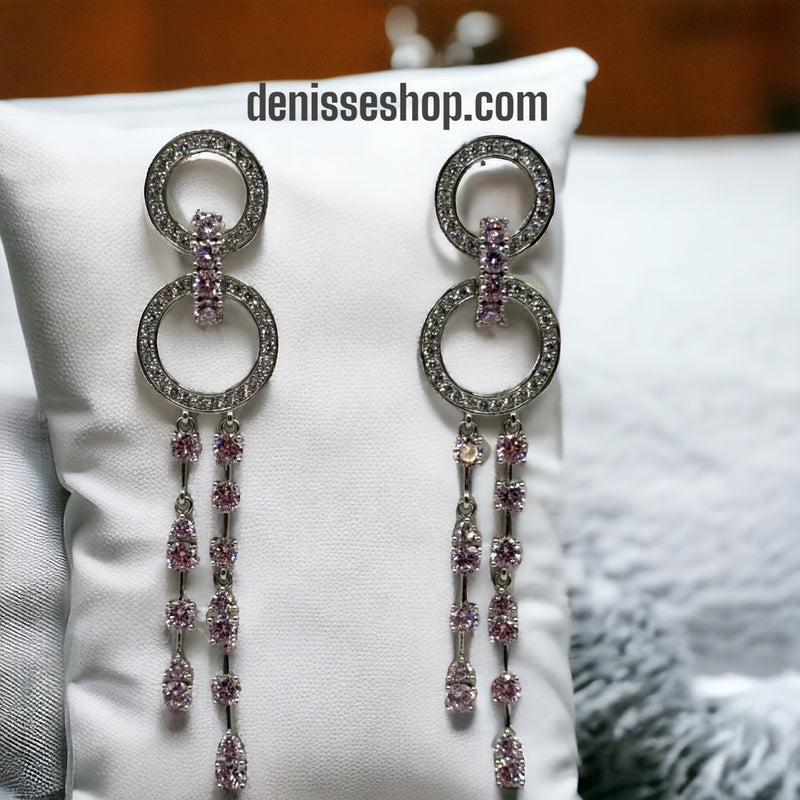 Silver and Rose Stones Earrings E229