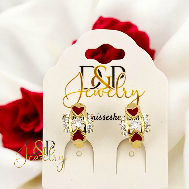 14K SMALL RED HEART HOOP HP689