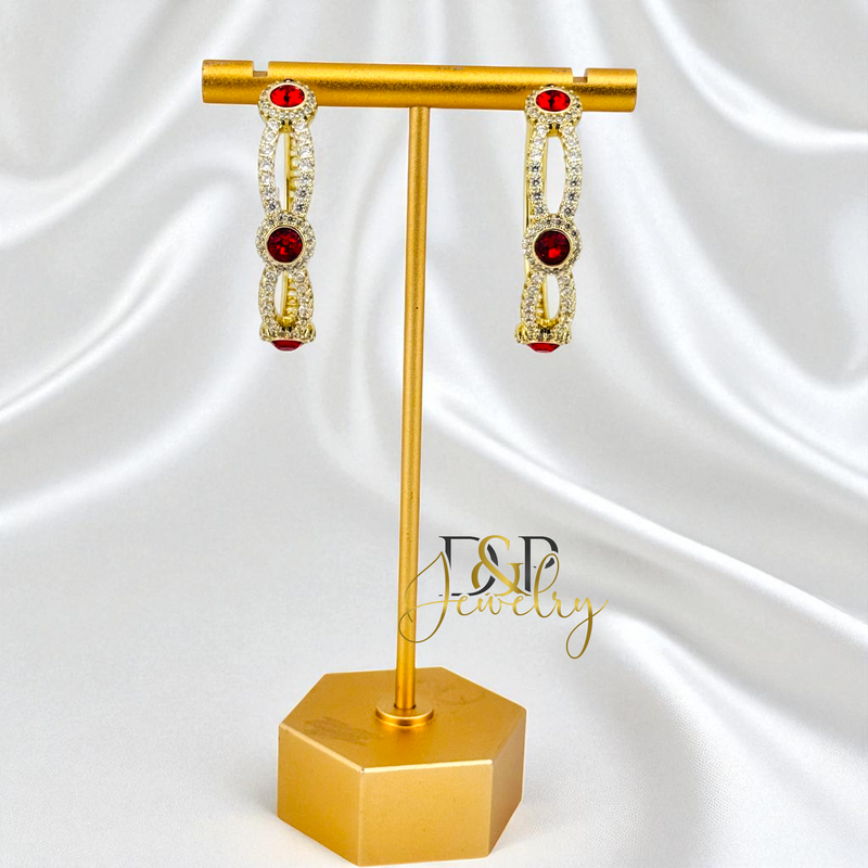 14K GOLD /LONG COLOR  STONES 3 VARIANTS HOOP EARRING HP826