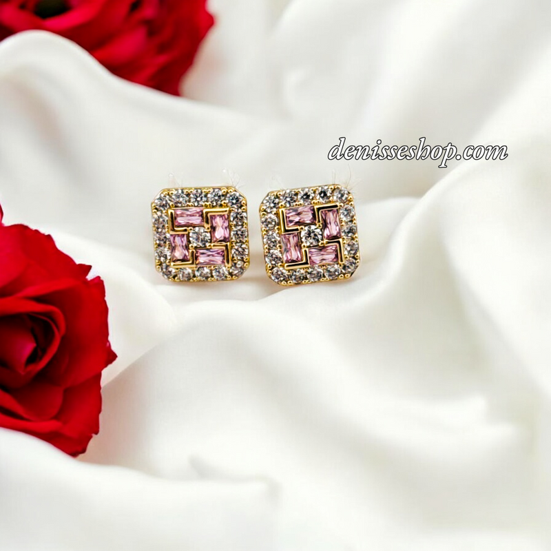 14K LUXURY PINK STONE EARRING E814