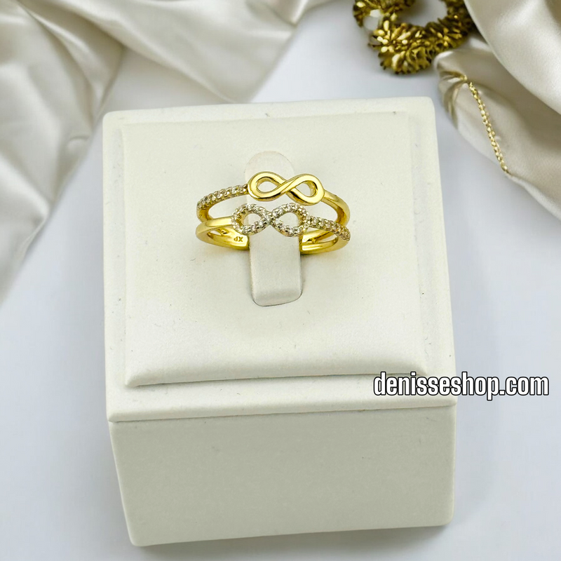 14K GOLD/ WHITE SPARKLES INFINITY  RING (ADJUSTABLE) RG259