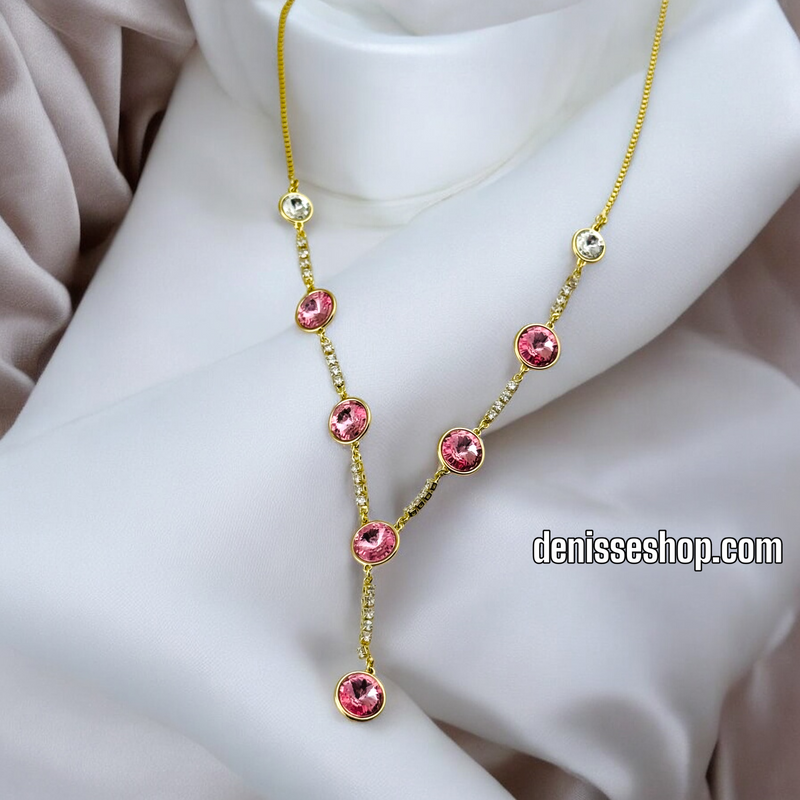 14K / WOMEN PINK AND WHITE STONES NECKLACE N95