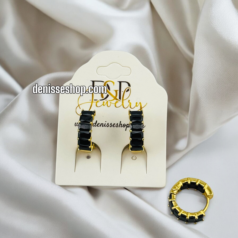 14K BLACK STONE HOOP EARRING HP550