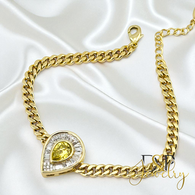 14K YELLOW WHITE STONE DROP BRACELET BR803
