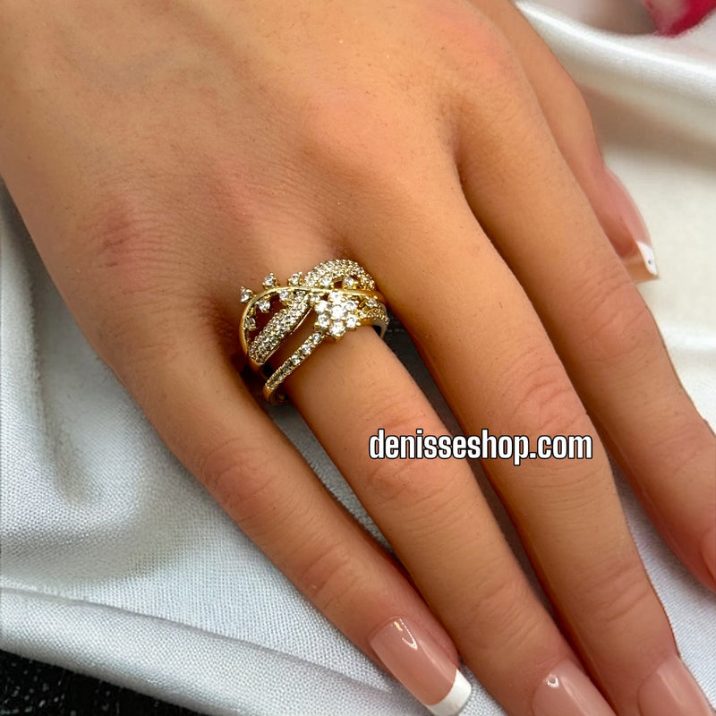 14K WHITE STONE DOUBLE RING RG138