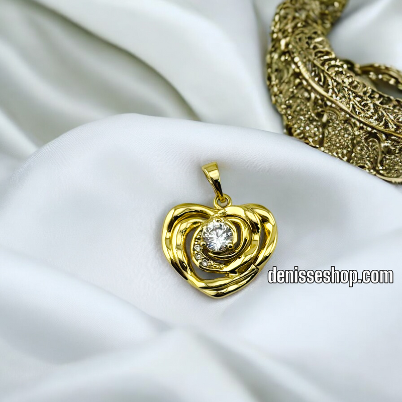 14K GOLD / WHITE STONE ROSE HEART PENDANT P494