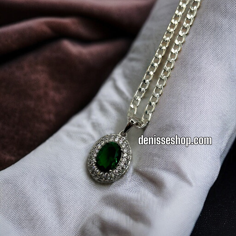 SILVER GREEN STONE PENDANT P224 (Chain not included)