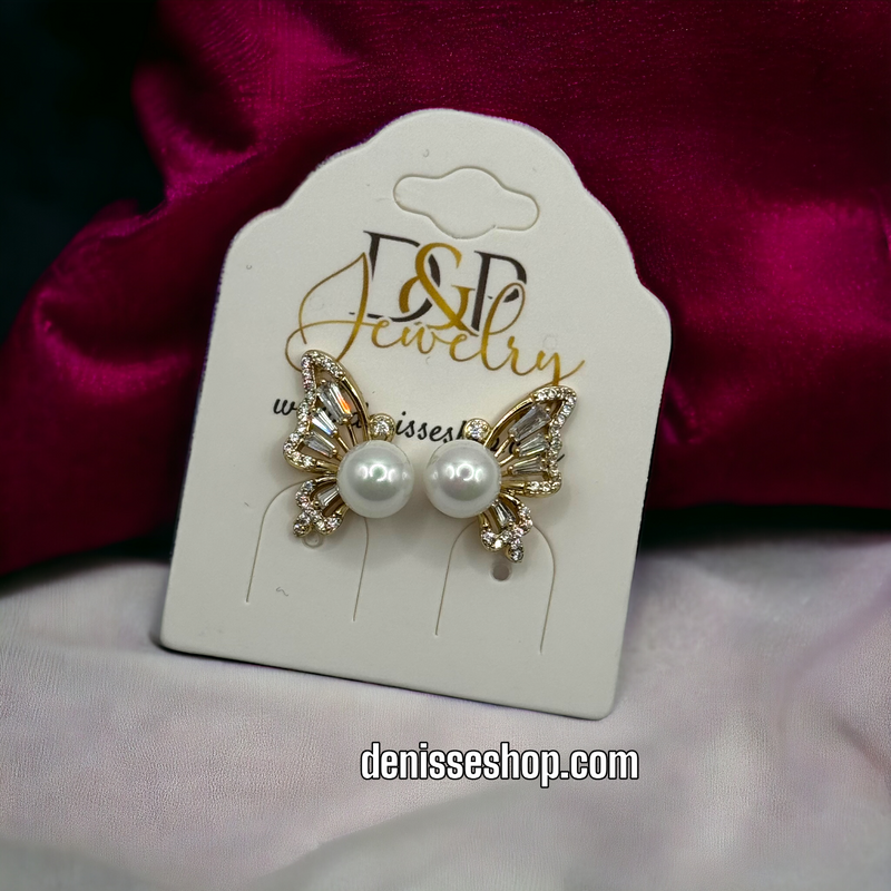 14K PEARL BUTTERFLIES EARRINGS E451