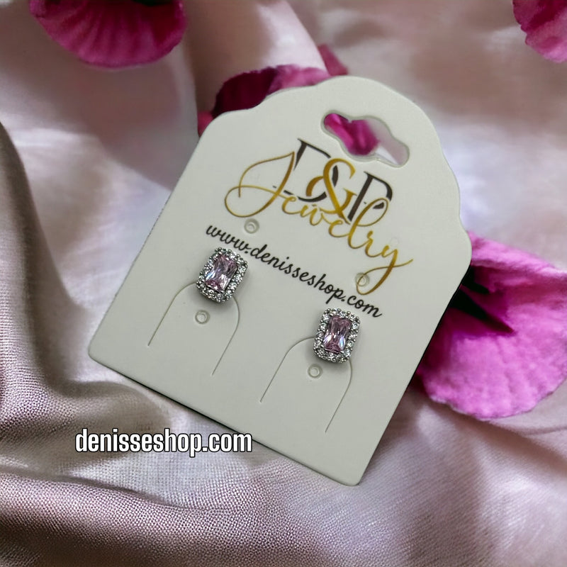 Silver Pink Stone Earrings E323