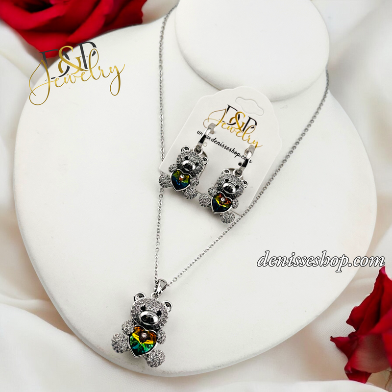 WOMEN/GIRL SILVER BEAR NECKLACE SET N239