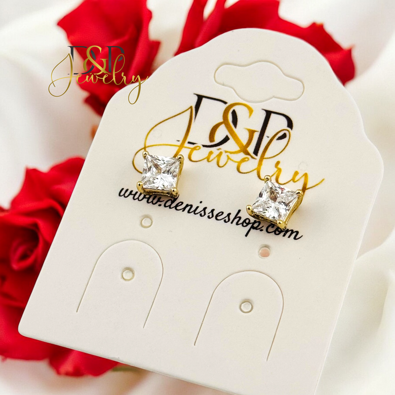 14K SQUARE WHITE STONE EARRING E889